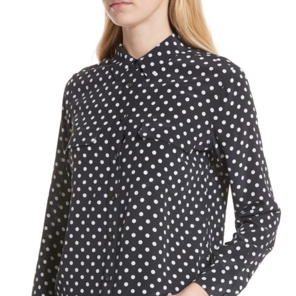 Equipment 100% silk polkadot blouse size M medium button up shirt black white - Picture 1 of 9